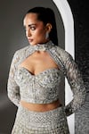 Opus Atelier_Silver Tulle, Net, Satin Sequins, Beads, Metallic Grey And Iris Lehenga Set _Online_at_Aza_Fashions