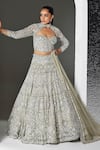 Buy_Opus Atelier_Silver Tulle, Net, Satin Sequins, Beads, Metallic Grey And Iris Lehenga Set _at_Aza_Fashions