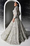 Shop_Opus Atelier_Silver Tulle, Net, Satin Sequins, Beads, Metallic Grey And Iris Lehenga Set _at_Aza_Fashions