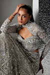 Shop_Opus Atelier_Silver Tulle, Net, Satin Sequins, Beads, Metallic Grey And Iris Lehenga Set _Online_at_Aza_Fashions