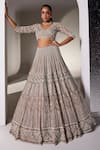 Buy_Opus Atelier_Ivory Net, Tulle Beads, Sequins, Embroidery V-neck Mouse Charlotte Lehenga Set _at_Aza_Fashions