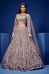 Shop_Opus Atelier_Beige Net, Satin, Tulle, Silk Sequins, Embroidery, Zari, Metallic Lehenga Set _at_Aza_Fashions
