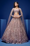Buy_Opus Atelier_Beige Net, Satin, Tulle, Silk Sequins, Embroidery, Zari, Metallic Lehenga Set _at_Aza_Fashions
