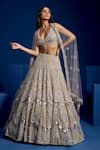 Shop_Opus Atelier_Silver Net, Satin, Tulle Sequins, Beads, Embroidery, And Mauve Lehenga Set _at_Aza_Fashions