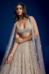 Shop_Opus Atelier_Silver Net, Satin, Tulle Sequins, Beads, Embroidery, And Mauve Lehenga Set _Online_at_Aza_Fashions