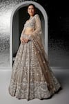 Shop_Opus Atelier_Silver Net, Tulle Beads, Fringe, Sequins, Dull Grey And Natalie Lehenga Set _at_Aza_Fashions