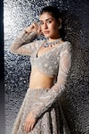 Buy_Opus Atelier_Silver Net, Tulle Beads, Fringe, Sequins, Dull Grey And Natalie Lehenga Set _Online_at_Aza_Fashions