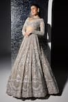 Shop_Opus Atelier_Silver Net, Tulle Beads, Fringe, Sequins, Dull Grey And Natalie Lehenga Set _Online_at_Aza_Fashions