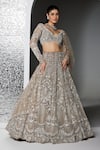 Buy_Opus Atelier_Silver Net, Tulle Beads, Fringe, Sequins, Dull Grey And Natalie Lehenga Set _at_Aza_Fashions
