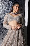 Opus Atelier_Silver Net, Tulle Beads, Fringe, Sequins, Dull Grey And Natalie Lehenga Set _at_Aza_Fashions