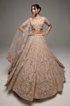 Buy_Opus Atelier_Beige Net, Tulle Sequins, Embroidery, Zari Sweetheart Gabriella Lehenga Set _Online_at_Aza_Fashions