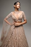 Opus Atelier_Beige Net, Tulle Sequins, Embroidery, Zari Sweetheart Gabriella Lehenga Set _at_Aza_Fashions