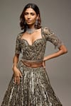 Shop_Opus Atelier_Gold Tulle, Net Sequins, Zari, Embroidery, Tassels Olive Penelope Lehenga Set _Online_at_Aza_Fashions