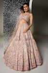 Shop_Opus Atelier_Pink Tulle, Net, Satin Embroidery, Sequins, Metallic Blush Layla Lehenga Set _at_Aza_Fashions