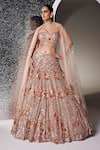 Buy_Opus Atelier_Rose Gold Tulle, Net, Satin Sequins, Fabric Flowers, Pink Amara Lehenga Set _at_Aza_Fashions