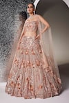 Opus Atelier_Rose Gold Tulle, Net, Satin Sequins, Fabric Flowers, Pink Amara Lehenga Set _Online_at_Aza_Fashions
