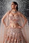 Buy_Opus Atelier_Rose Gold Tulle, Net, Satin Sequins, Fabric Flowers, Pink Amara Lehenga Set _Online_at_Aza_Fashions
