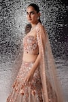 Shop_Opus Atelier_Rose Gold Tulle, Net, Satin Sequins, Fabric Flowers, Pink Amara Lehenga Set _Online_at_Aza_Fashions
