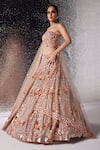 Opus Atelier_Rose Gold Tulle, Net, Satin Sequins, Fabric Flowers, Pink Amara Lehenga Set _at_Aza_Fashions