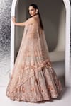 Shop_Opus Atelier_Rose Gold Tulle, Net, Satin Sequins, Fabric Flowers, Pink Amara Lehenga Set _at_Aza_Fashions