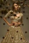Opus Atelier_Gold Net, Satin, Tulle Sequins, Beads, Embroidery, Juniper Bridal Lehenga Set _at_Aza_Fashions