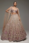 Shop_Opus Atelier_Gold Tulle, Satin, Net Embroidery, Dusty Mauve And Silver Elora Lehenga Set _at_Aza_Fashions