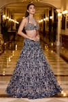 Shop_Opus Atelier_Navy Tulle, Net Sequins, Embroidery, Applique Midnight Blue Yasmine Lehenga Set _Online_at_Aza_Fashions