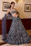 Opus Atelier_Navy Tulle, Net Sequins, Embroidery, Applique Midnight Blue Yasmine Lehenga Set _at_Aza_Fashions