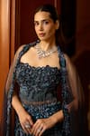 Opus Atelier_Teal Tulle, Net Sequins, Beads, Peacock Blue Fishcut Lehenga Corset Set _Online_at_Aza_Fashions