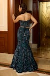 Shop_Opus Atelier_Teal Tulle, Net Sequins, Beads, Peacock Blue Fishcut Lehenga Corset Set _at_Aza_Fashions
