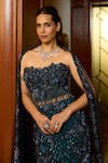 Shop_Opus Atelier_Teal Tulle, Net Sequins, Beads, Peacock Blue Fishcut Lehenga Corset Set _Online_at_Aza_Fashions