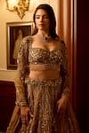 Buy_Opus Atelier_Gold Net, Satin, Tulle Sequins, Embroidery, Fabric Flowers, Marigold Lehenga Set _Online_at_Aza_Fashions