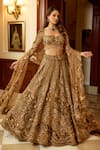 Buy_Opus Atelier_Gold Net, Satin, Tulle Sequins, Embroidery, Fabric Flowers, Marigold Lehenga Set _at_Aza_Fashions