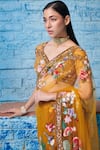 Opus Atelier_Yellow Net, Tulle Embroidery V-neck Floral Saree With Blouse _Online_at_Aza_Fashions