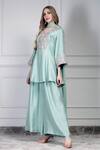 House Of Supriya_Aqua Silk, Chiffon Embroidery, Metallic Thread, Beads, Yoke Kurta Palazzo Set _Online_at_Aza_Fashions