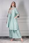House Of Supriya_Aqua Dupion, Silk, Chiffon Embroidery, Tassels V-neck Asymmetric Kurta Set _Online_at_Aza_Fashions