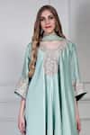 Shop_House Of Supriya_Aqua Dupion, Silk, Chiffon Embroidery, Tassels V-neck Asymmetric Kurta Set _Online_at_Aza_Fashions