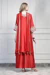 Shop_House Of Supriya_Orange Silk, Chiffon Embroidery, Zari, Tassels V-neck Asymmetric Kurta Set _at_Aza_Fashions