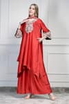 Buy_House Of Supriya_Orange Silk, Chiffon Embroidery, Zari, Tassels V-neck Asymmetric Kurta Set _at_Aza_Fashions