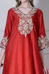 Buy_House Of Supriya_Orange Silk, Chiffon Embroidery, Zari, Tassels V-neck Asymmetric Kurta Set _Online_at_Aza_Fashions