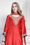 House Of Supriya_Orange Silk, Chiffon Embroidery, Tassels, Zari Round Neck Yoke Kurta Palazzo Set _Online_at_Aza_Fashions