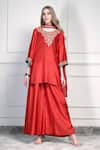 Buy_House Of Supriya_Orange Silk, Chiffon Embroidery, Tassels, Zari Round Neck Yoke Kurta Palazzo Set _at_Aza_Fashions