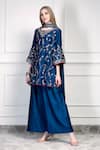 House Of Supriya_Teal Chiffon, Silk Embroidery, Tassels, Piping Round Neck Floral Kurta Set _Online_at_Aza_Fashions