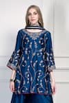 Buy_House Of Supriya_Teal Chiffon, Silk Embroidery, Tassels, Piping Round Neck Floral Kurta Set _Online_at_Aza_Fashions