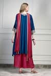 Shop_House Of Supriya_Teal Dupion, Chiffon Embroidery, Zari, Tassels V-neck Yoke Kurta Palazzo Set _at_Aza_Fashions