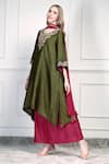 House Of Supriya_Olive Green Silk, Chiffon Embroidery, Metallic Thread, Asymmetric Kurta Set _Online_at_Aza_Fashions
