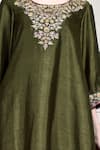 Buy_House Of Supriya_Olive Green Silk, Chiffon Embroidery, Metallic Thread, Asymmetric Kurta Set _Online_at_Aza_Fashions