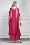 Shop_House Of Supriya_Pink Silk, Chiffon Embroidery, Tassels V-neck Asymmetric Kurta Set _at_Aza_Fashions