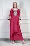 Buy_House Of Supriya_Pink Silk, Chiffon Embroidery, Tassels V-neck Asymmetric Kurta Set _at_Aza_Fashions