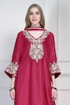 Buy_House Of Supriya_Pink Silk, Chiffon Embroidery, Tassels V-neck Asymmetric Kurta Set _Online_at_Aza_Fashions